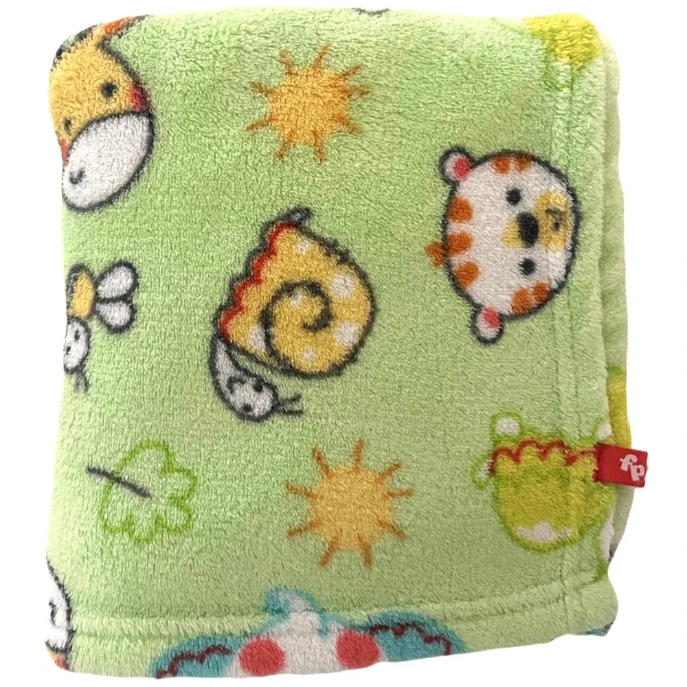 Fisher Price Green Baby Blanket Animals Sun Tree Fleece htf Security Lovey‎ Lion